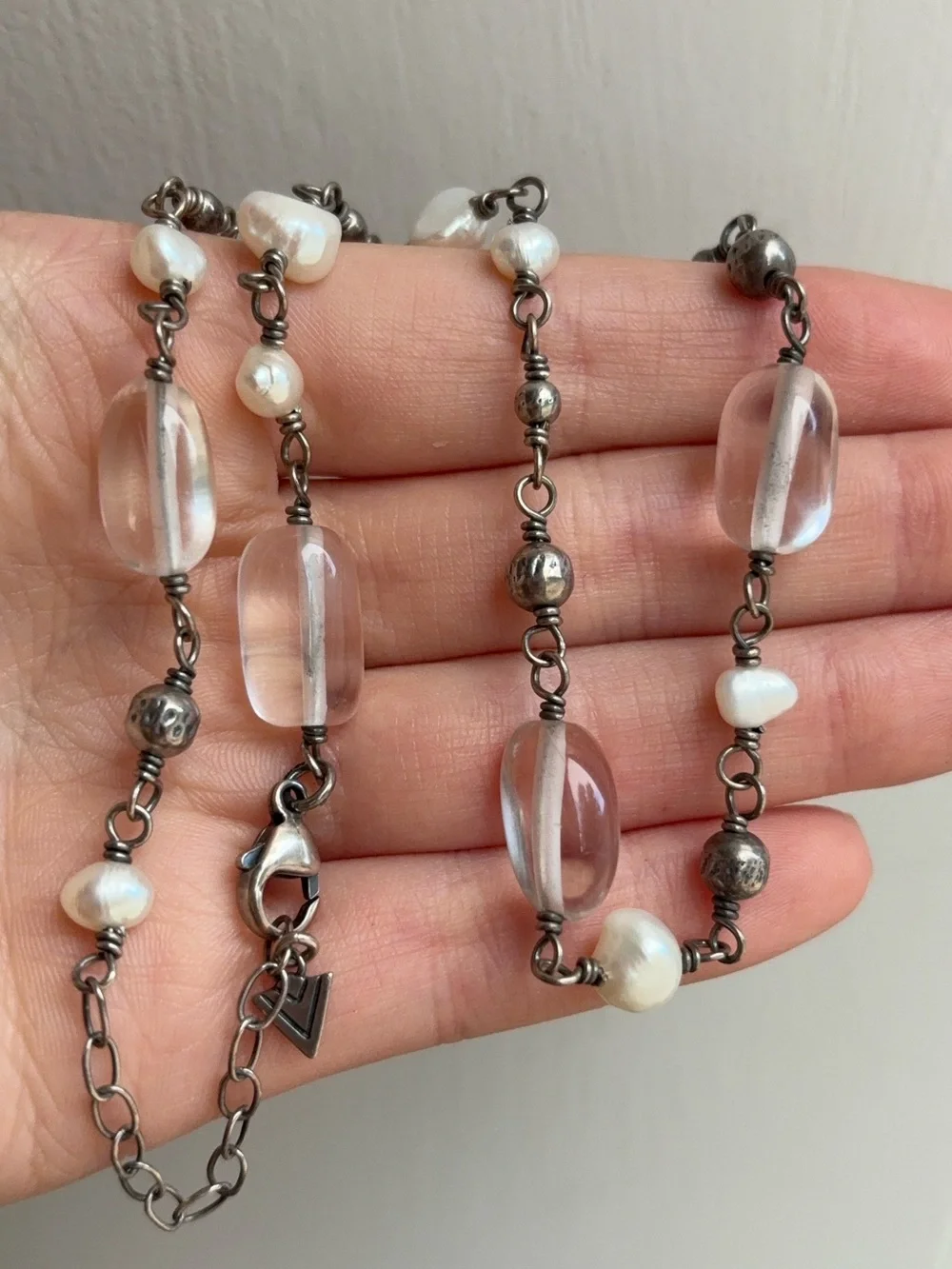 Silpada Retired Sterling Silver Freshwater Pearl Quartz Crystal Bead Necklace